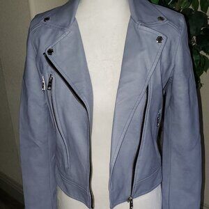 Coffee Shop Blue Faux Leather Moto